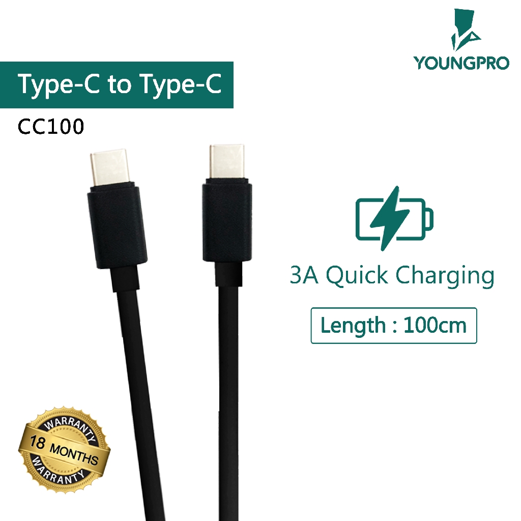 YOUNGPRO CC-100 Power Delivery Cable 100cm Cable USB Type C to USB Type C + Data Transfer