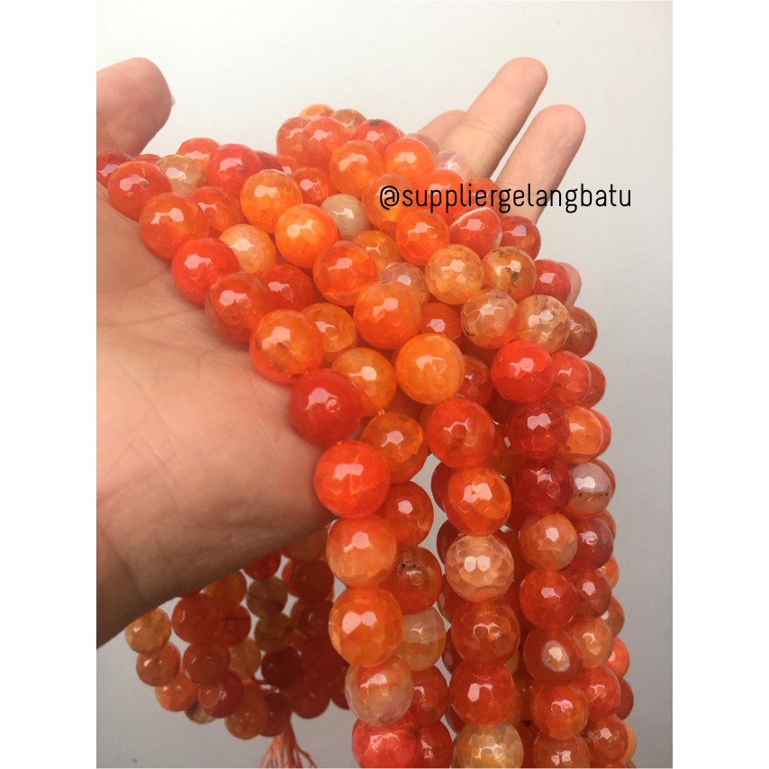 Batu Carnelian serat orange 12mm CUTTING natural oren bahan alam craft aksesoris pria wanita model