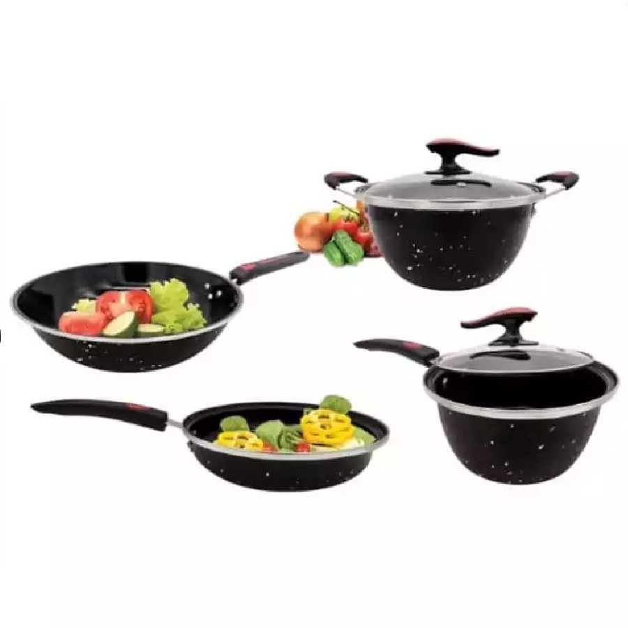 Panci Wajan Set Cookware Set 6pcs Panci Enamel With Tutup Kaca Panci set Q2 8830