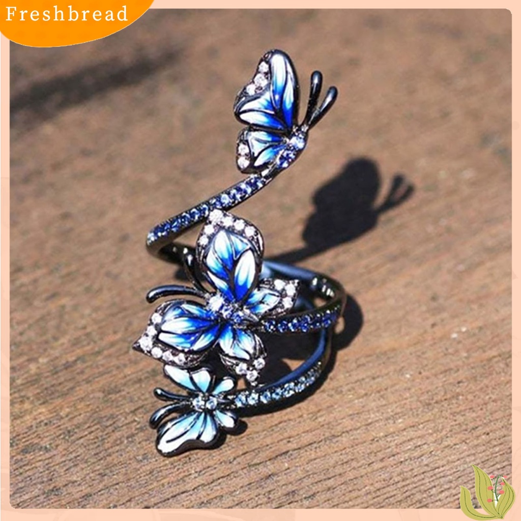 Terlaris Adjustable Ring Elegant Open-end Design Three Blue Butterflies Ring Jewelry for Party