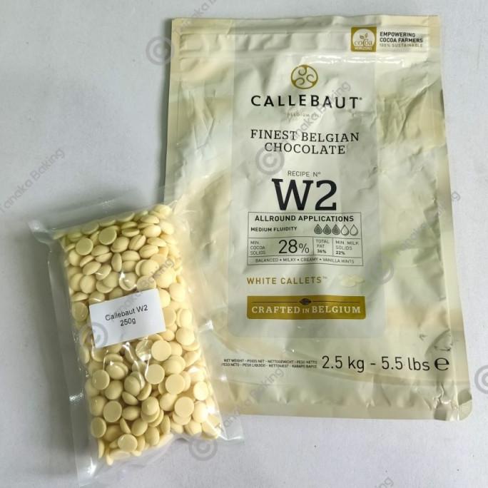 

REPACK Callebaut White Milk Chocolate Couvertur Callet W2 28% 250 gram TERLARIS TERPERCAYA ORIGINAL