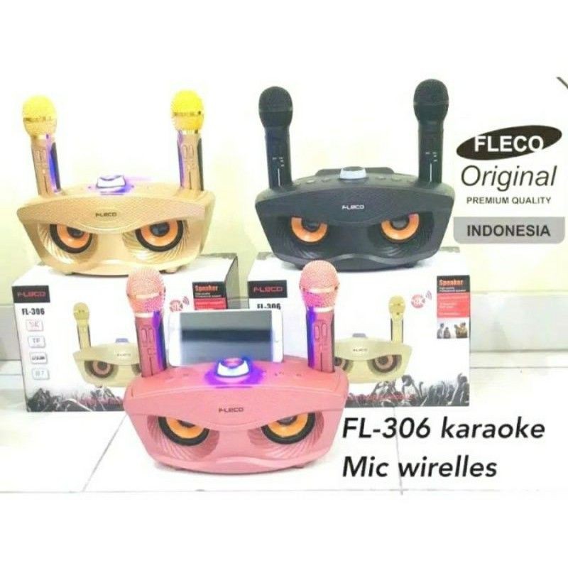 SPEAKER BLUETOOTH KARAOKE FLECO F-306 BONUS 2 MIC WIRELESS SUPER BASS