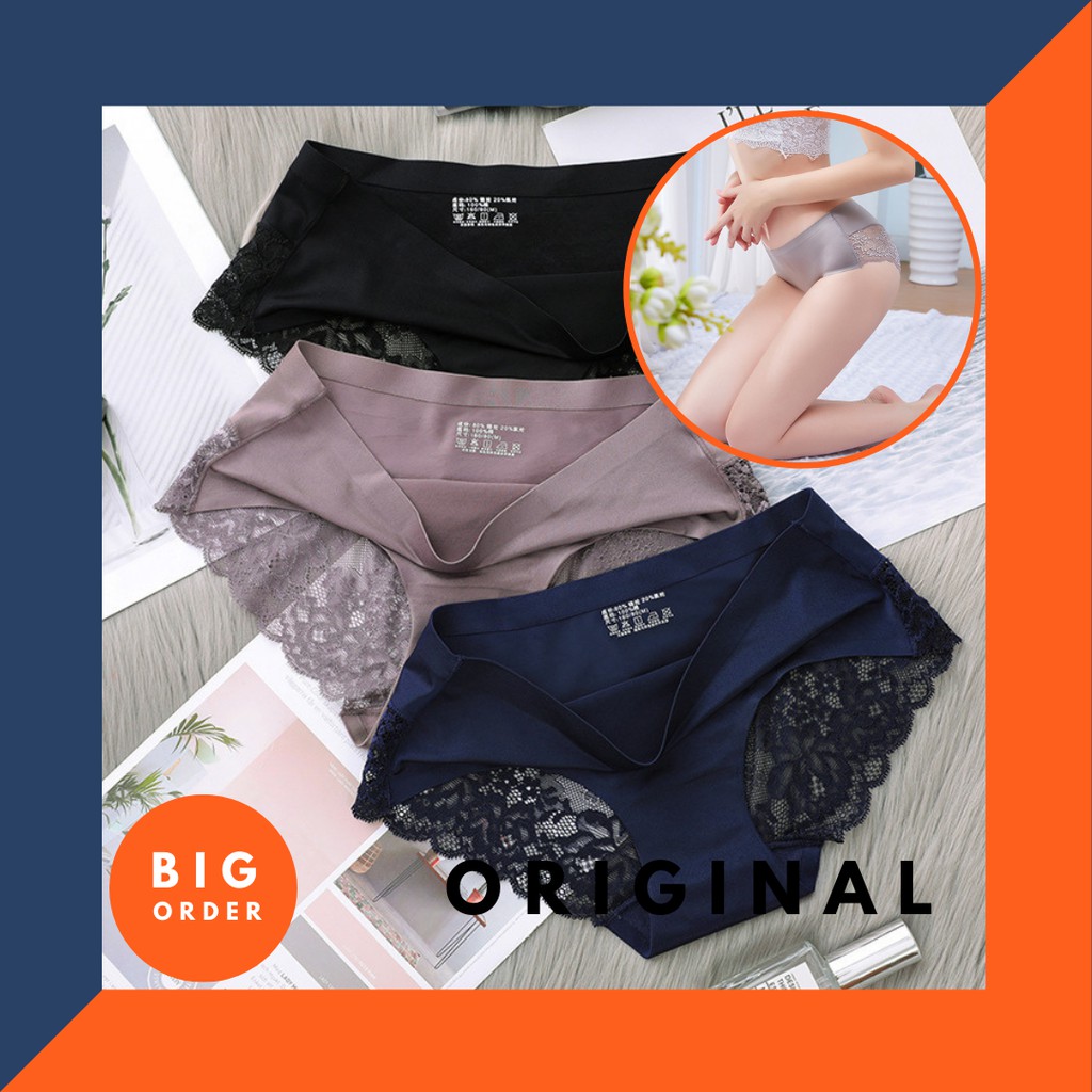 Celana Dalam Seamless Wanita Underwear Cewek Ice Silk CD Premium Lace Sexy CD Korea CD13