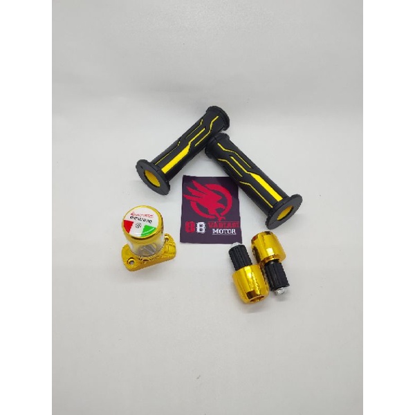 Paket 3 Barang - Handgrip Thailand List Warna + Jalu Stang Ukir Full CNC Import + Tutup Minyak Rem Honda Kaca Transparan - Paket Untuk Honda Beat Vario Scoopy Supra Blade Revo Bisa