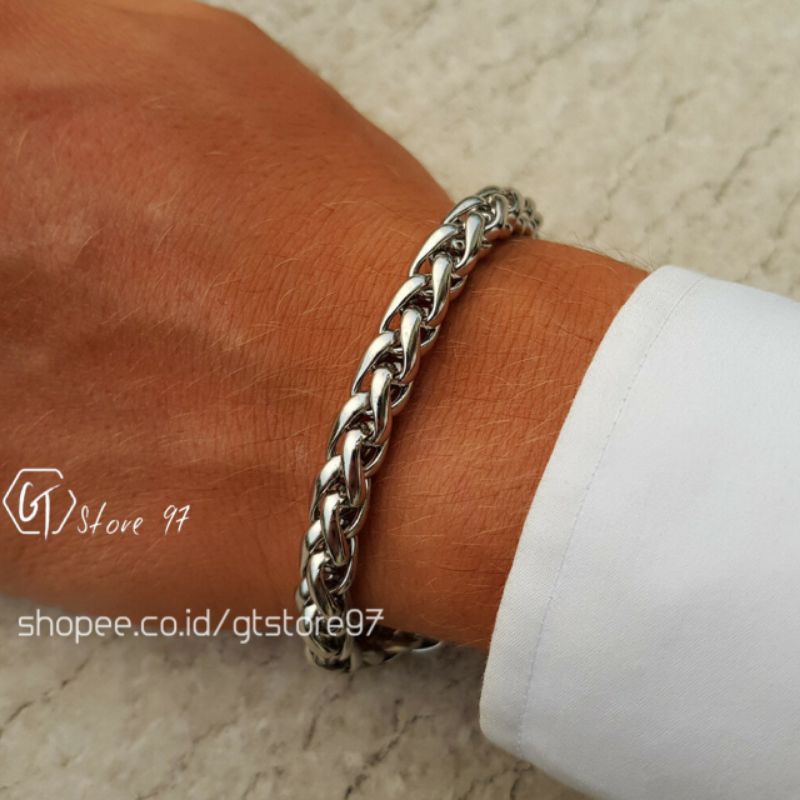 Gelang Rantai Pria Wanita Titanium Anti Karat Cowok Cewek Silver Emas Putih Perak Asli Keren