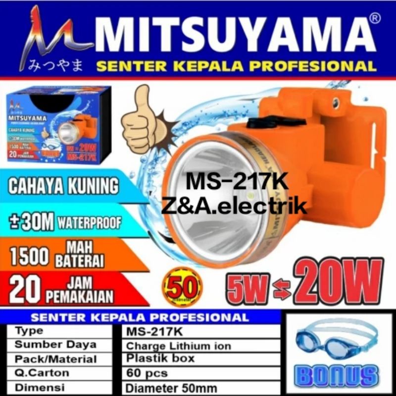 Senter kepala Selam MS-217K cahaya kuning MITSUYAMA