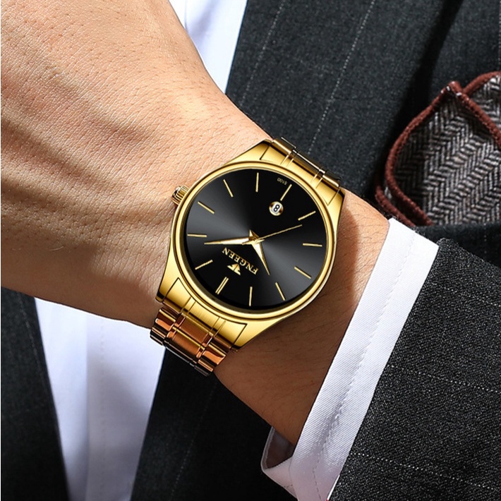 JAM TANGAN PRIA FNGEEN JAM046G1 IMPORT GOLD PREMIUM RANTAI EMAS ANALOG MURAH ORIGINAL ANTI AIR OKUMI