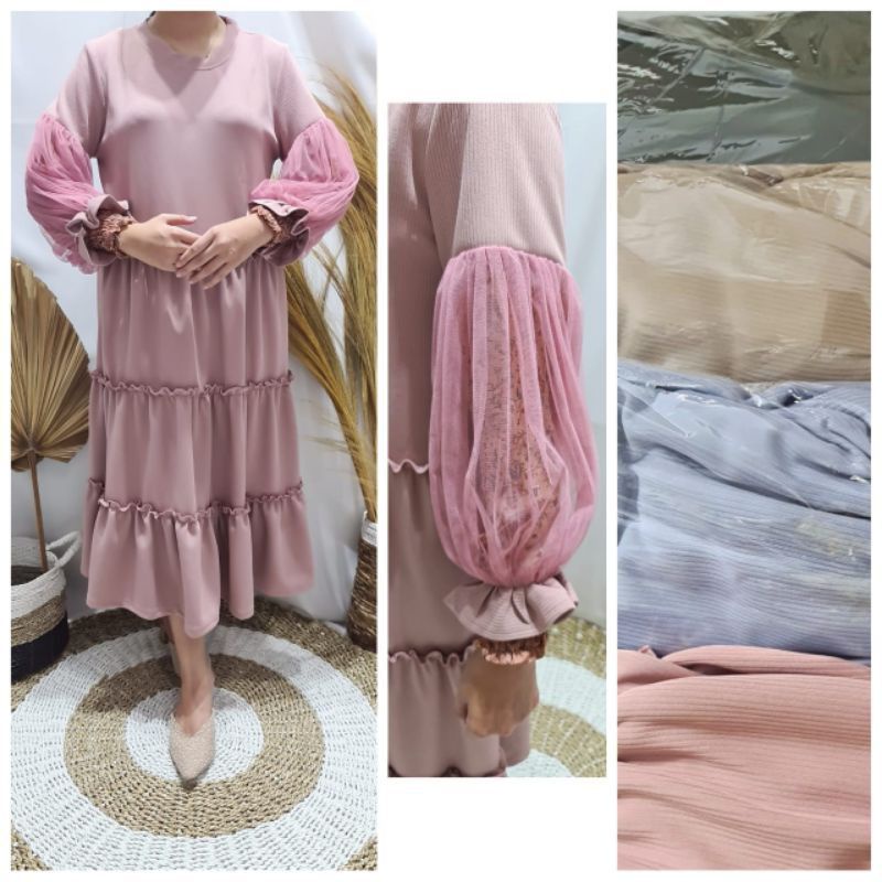 TUNIK BALON CAVELL - TUNIK CAVELL / LONG TUNIK / TUNIK CAVELL TANGAN BALON TILE/ TUNIK KNIT