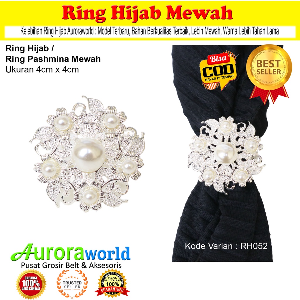 Auroraworld Ring kerudung hijab ring syal permata Ring Pashmina Berlian mutiara Mewah bros cincin kerudung scarf fashion terbaru anti hitam bisa COD RH - 1A