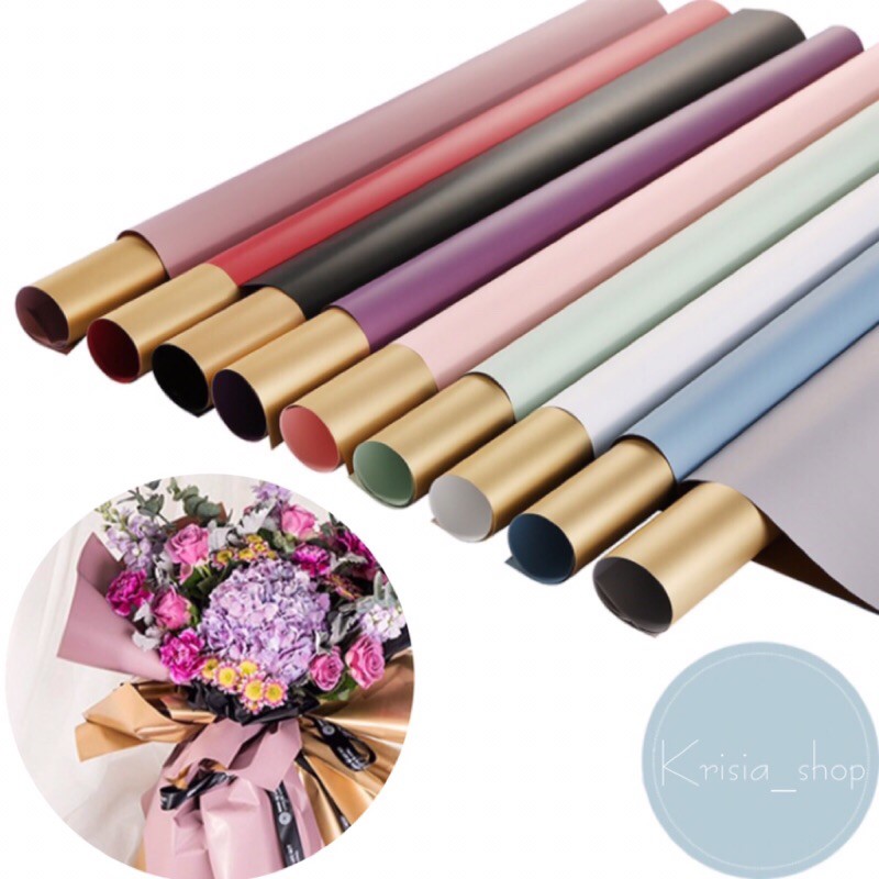 FLOWER WRAPPING BI COLOR GOLD CELLOPHANE KERTAS PEMBUNGKUS BUNGA (ECER 5 LEMBAR SEWARNA)