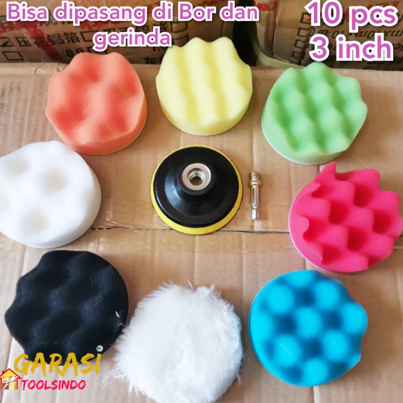 busa poles 3 inch 10 pcs sponge spon wol poles pad baut konektor bor busa poles mobil motor