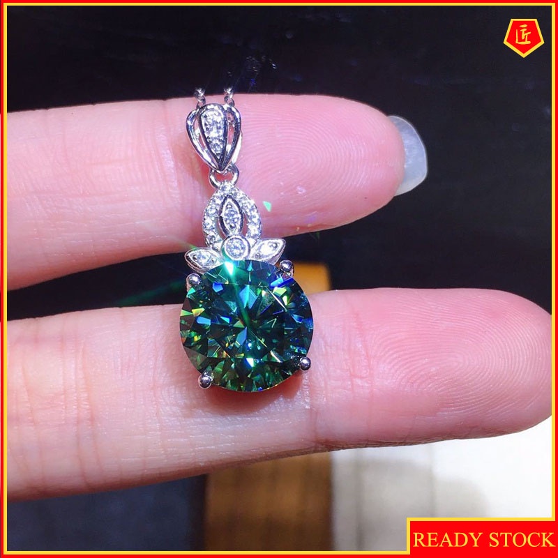 [Ready Stock]Blue Green Moissanite Pendant 3 Karat Carbon Diamond Necklace Elegant Fashion