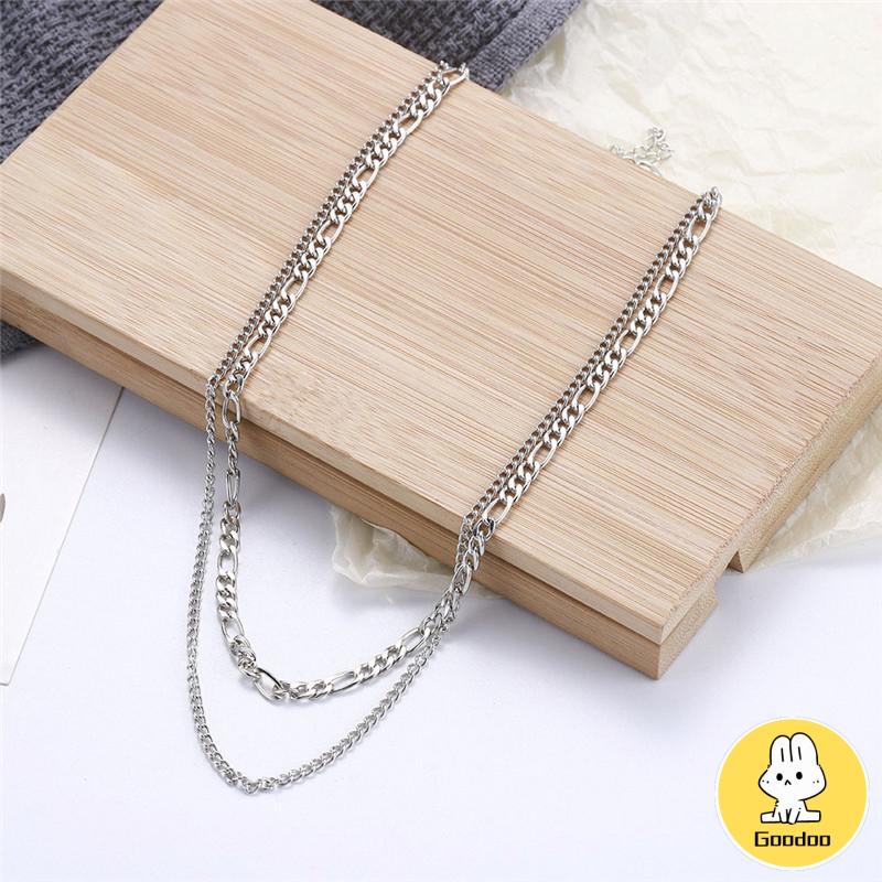 Eropa Retro Double Layer Kalung Fashion Sederhana Wanita Pria Kalung Aksesori -Doo