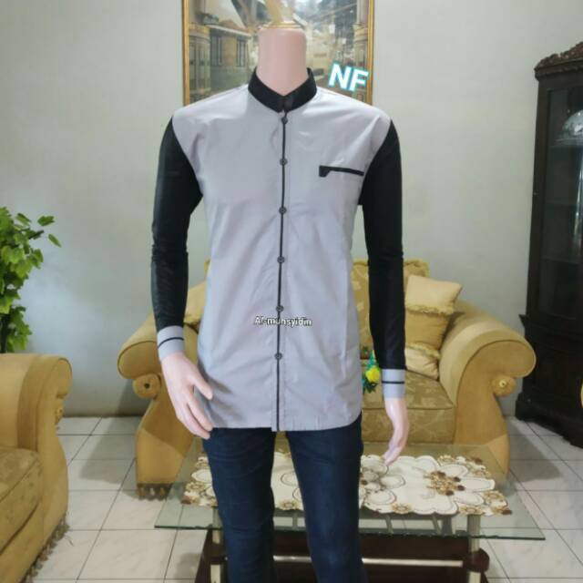 Koko Gus Azmi keren // koko pria muslim lengan panjang slim fit kombinasi Hadroh