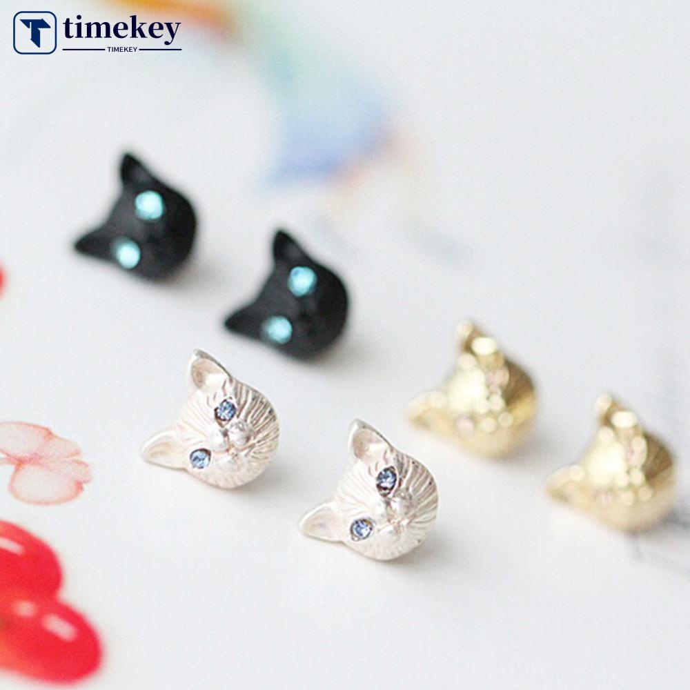 Timekey Anting Tusuk Desain Kucing Variasi 3 Warna Untuk Wanita A5K4