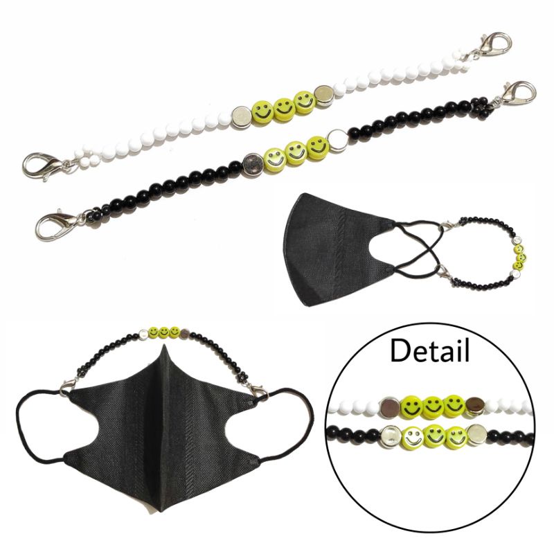 Konektor Masker Hijab Mask Connector Strap Extender Smiley Beads Emoji Senyum