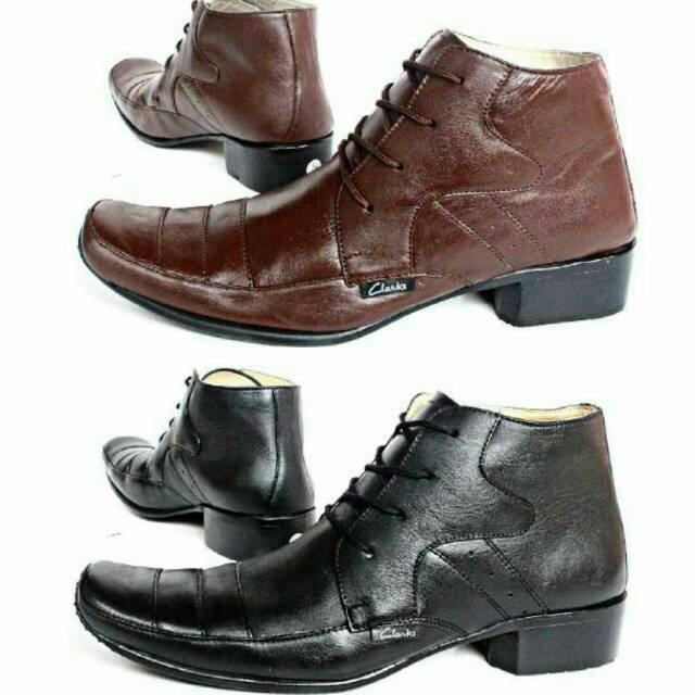 Sepatu Pantofel CLARKS Pria Tinggi Kulit Asli Tali Pantopel Formal Kerja Kantor