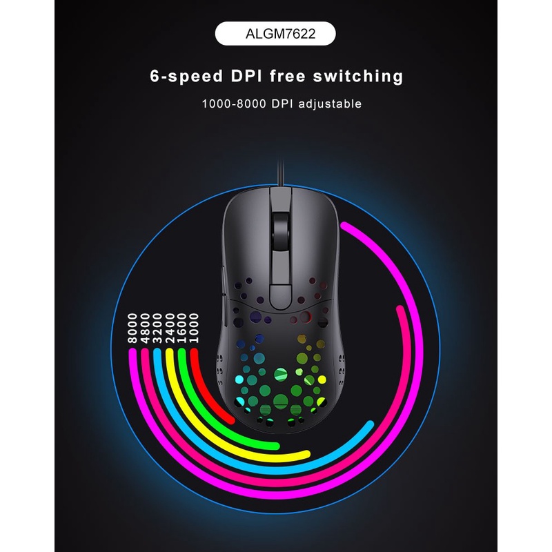 Mouse Gaming Altec Lansing ALGM-7622 Hitam RGB Backlight 8000 DPI