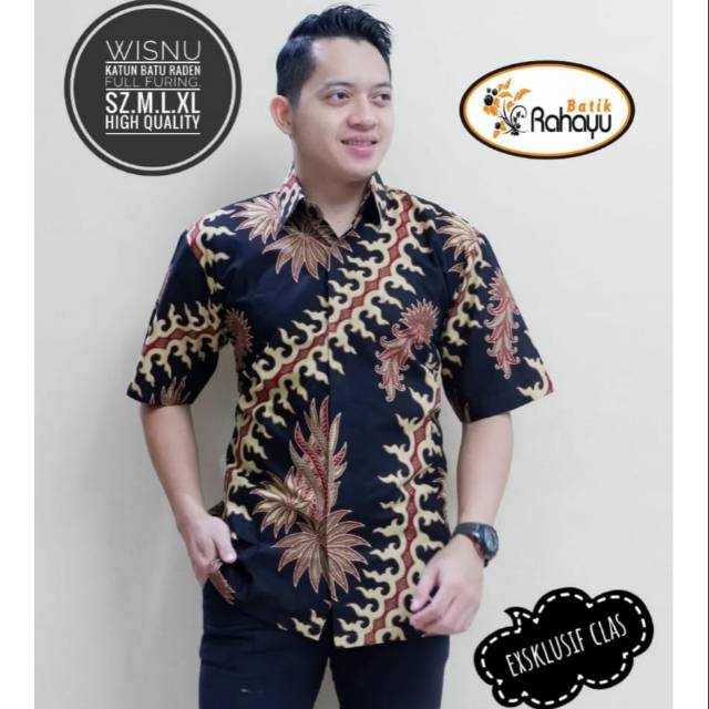 Hem Batik Pria Warna Hitam WISNU Bahan Katun Batu Raden