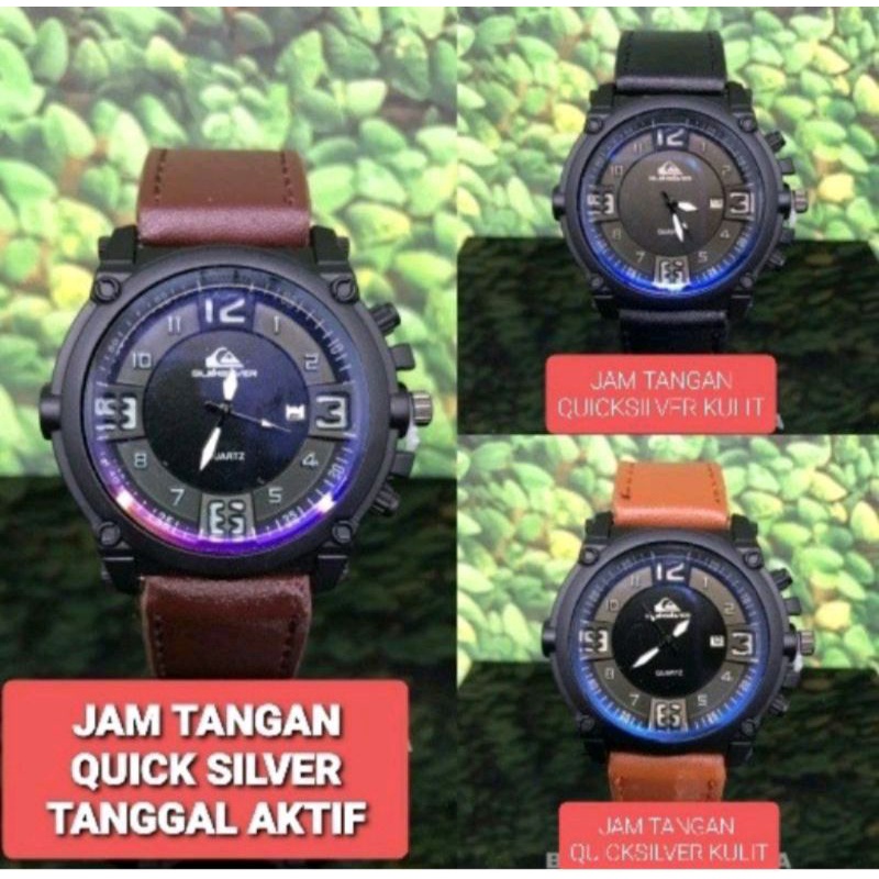 Jam Tangan Pria Quick silver Water Resisten Anti Air Strap Kulit Tanggal Aktif