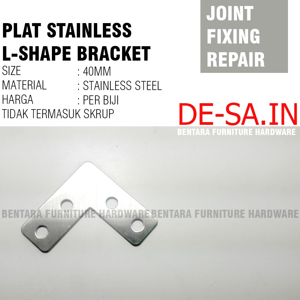 40MM Plat L-Shape Stainless Steel - Bracket Flat Reparasi Joint Fixing Repair