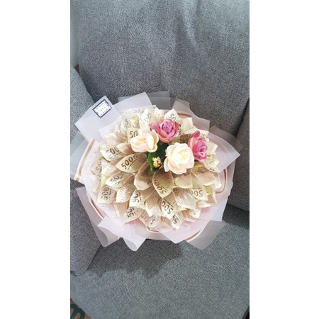KHOUSE Bouquet Money ready stock Buket Uang Asli Pecahan 5k bentuk bunga. Hampers Lebaran. Uang THR