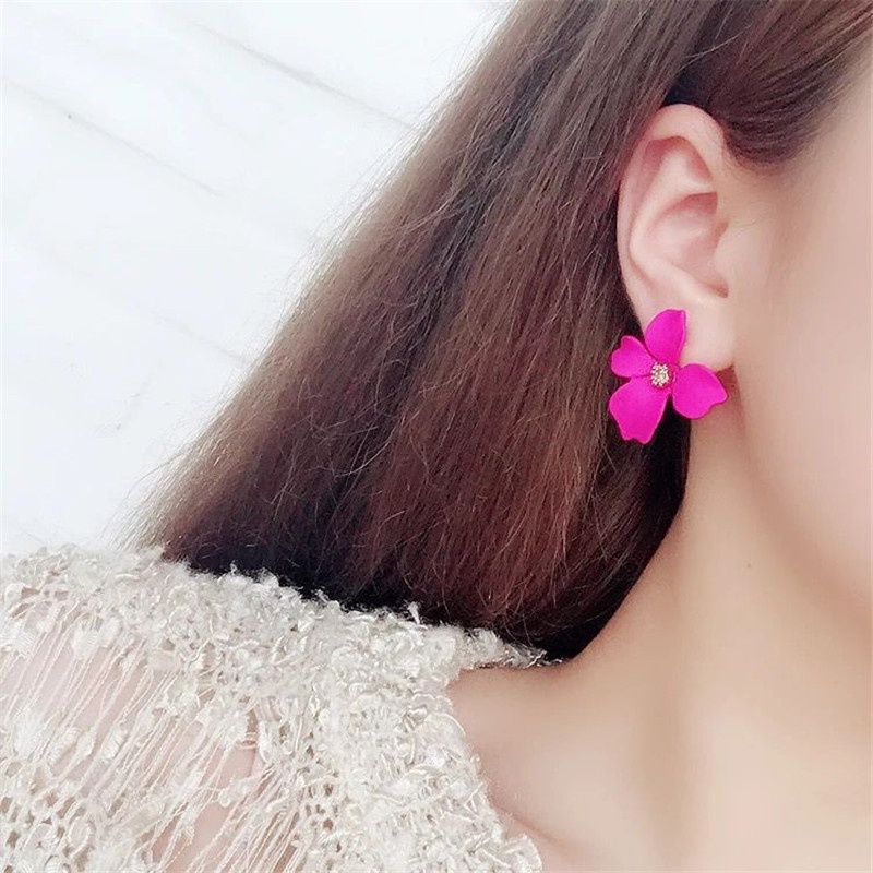 Anting Aksesoris Wanita Model Bunga Warna Warni Gaya Korea