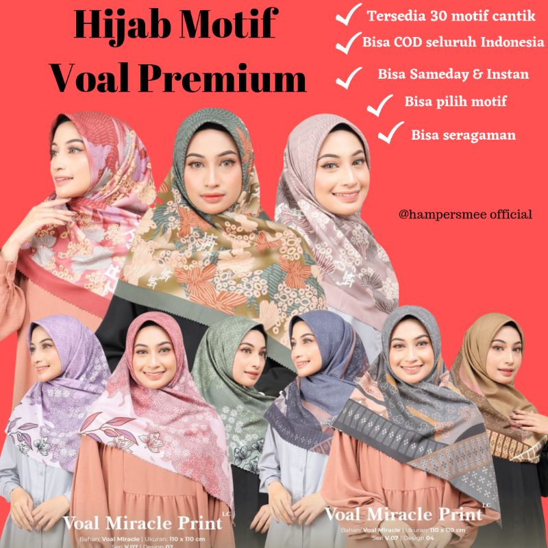 HIJAB SEGIEMPAT MOTIF VOAL UMAMA PREMIUM BISA SERAGAMAN JILBAB PREMIUM SCARF MIRACLE PRINT KANTORAN FORMAL DAILY KERUDUNG HIJAB