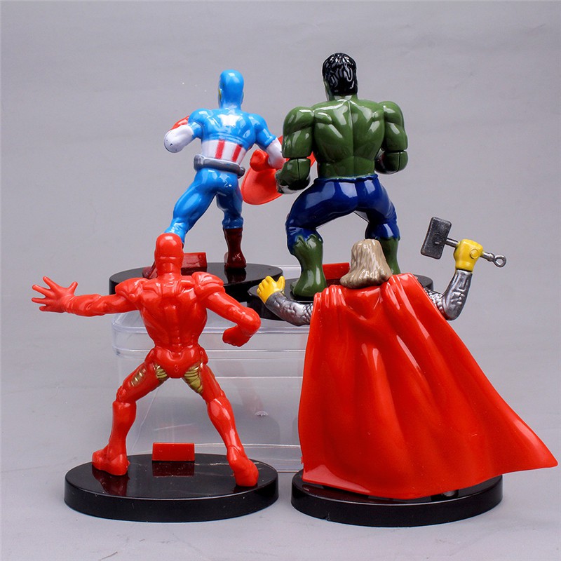 4pcs / Set Mainan Action Figures Marvel Avengers Thor Hulk Iron Man Captain America Bahan Pvc Untuk Dekorasi Kue