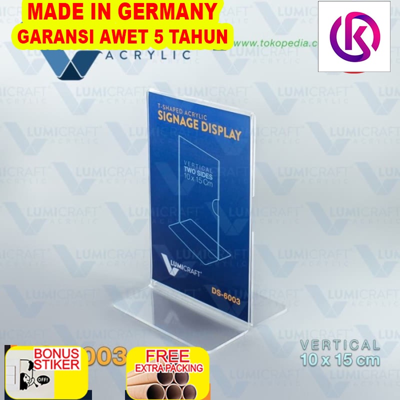 

Promo Signage Display/Stand Acrylic/Akrilik Model T - 10 X 15 cm Dua Sisi