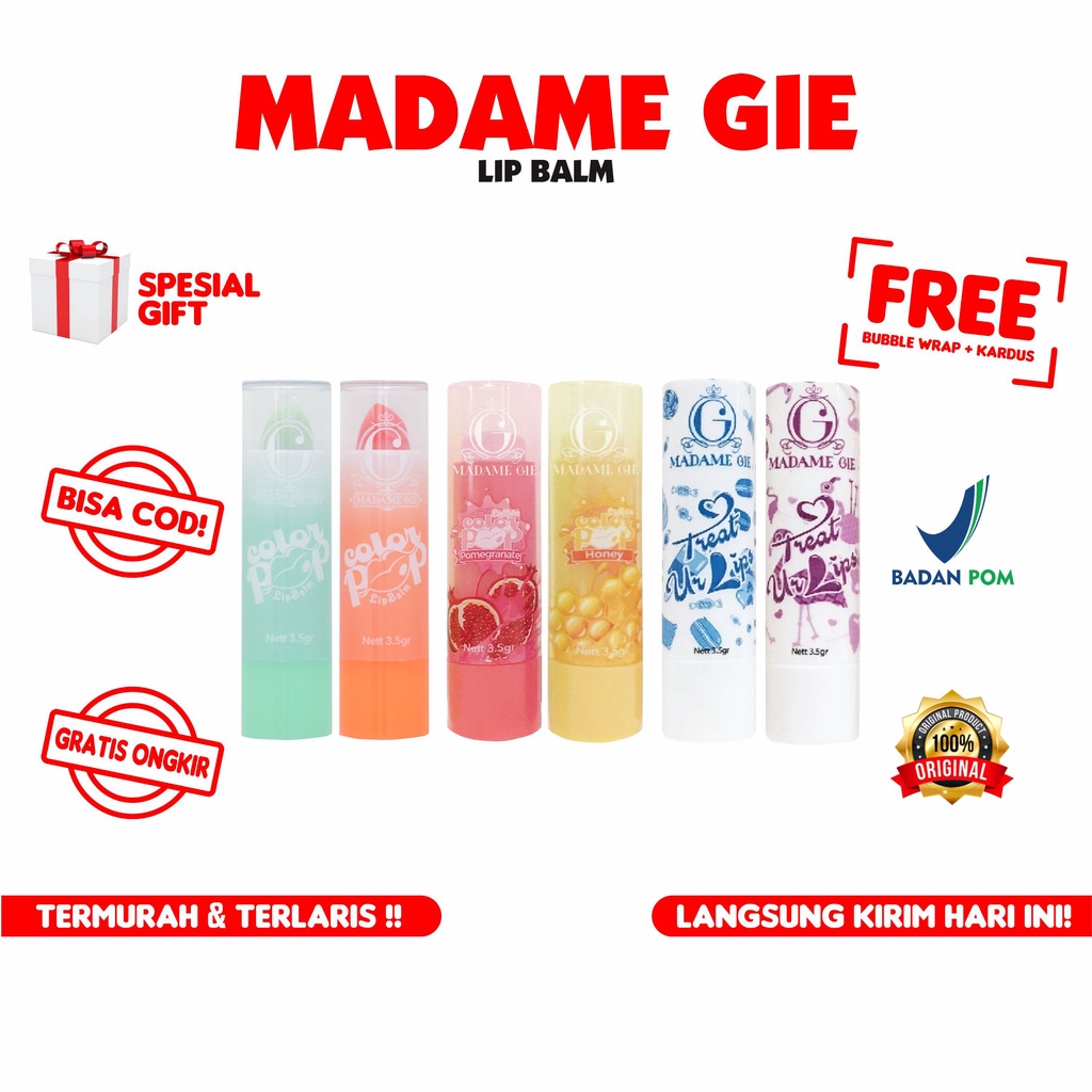 Madame Gie Color Pop | Fruity Series | Treat Ur Lips Series Pelembab Lip Balm Lippie Slicks Lipbalm 