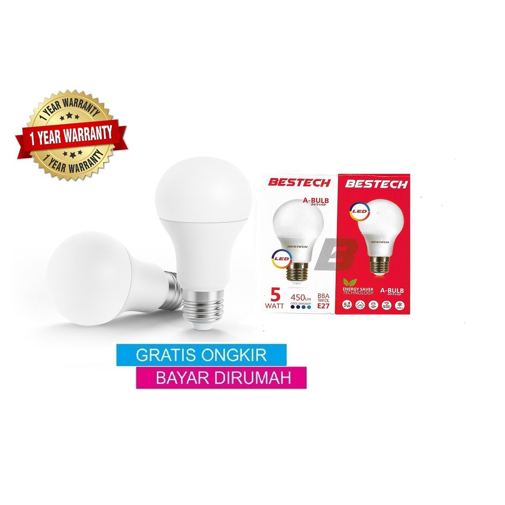 Bestech Lampu Bohlam LED A Bulb Cool White 5 WATT Hemat Energi Cahaya Lampu GARANSI 1 TAHUN