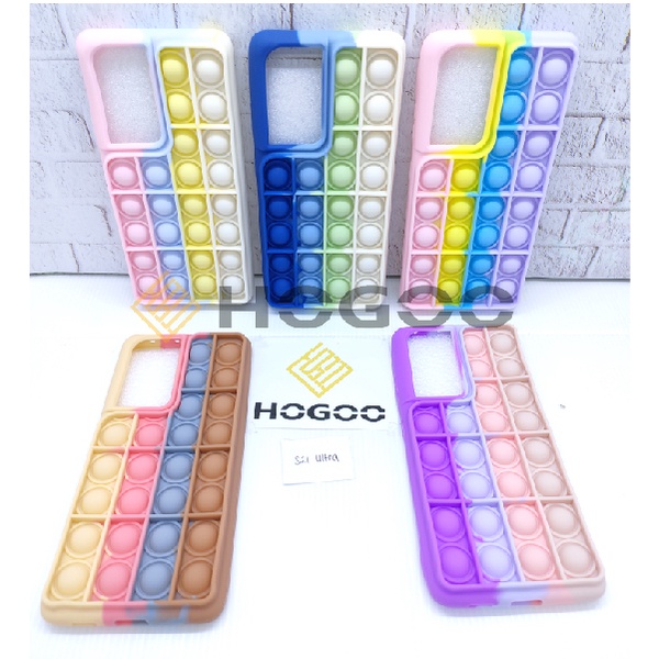 HOGOO SILICONE CASE POP IT SAMSUNG S21 ULTRA - CASE PENGHILANG STRESS PUSH IT BUBBLE CASE RAINBOW