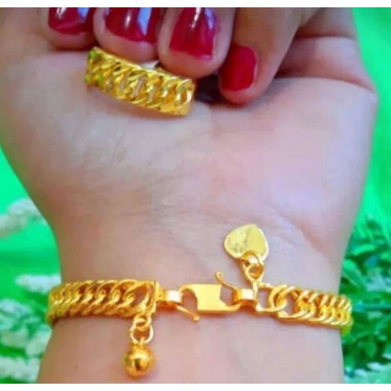 Gelang Tangan Rantai Free Cincin Gold Lapis Emas 18K Anti Karat