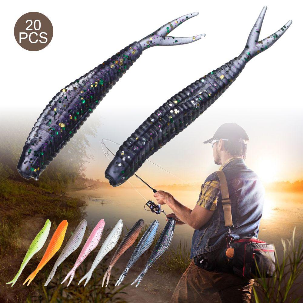 TOP 20pcs Umpan Cacing Silikon Sequin Alur Artificial Bait