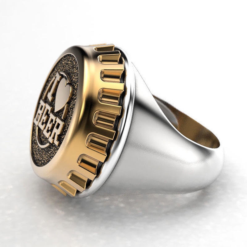 Cincin Lapis Emas 18k Desain I Love Beer Bahan Stainless Untuk Pria