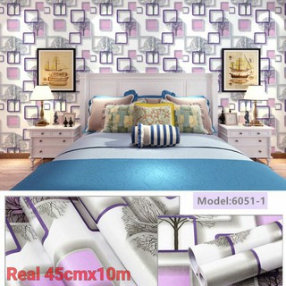 SOLUSIDEKORASI-PROMO Wallpaper Sticker Dinding Motif Kotak Ungu -Wallpaper murah-Size 45cm x 10 m