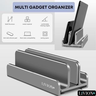 3in1 Stand Vertical Aluminium Bracket Holder LiVION+ Macbook Laptop Tablet HP Multi Gadget Organizer