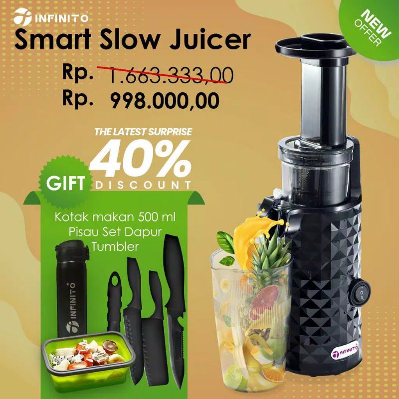 ORIGINAL ❗Infinito Mini Slow Juicer + Bonus Pisau set, wadah makan + Botol Minum
