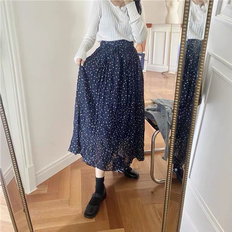 rok wanita korea plisket polka kecil /rok korea bahan hyget premium fit to xl