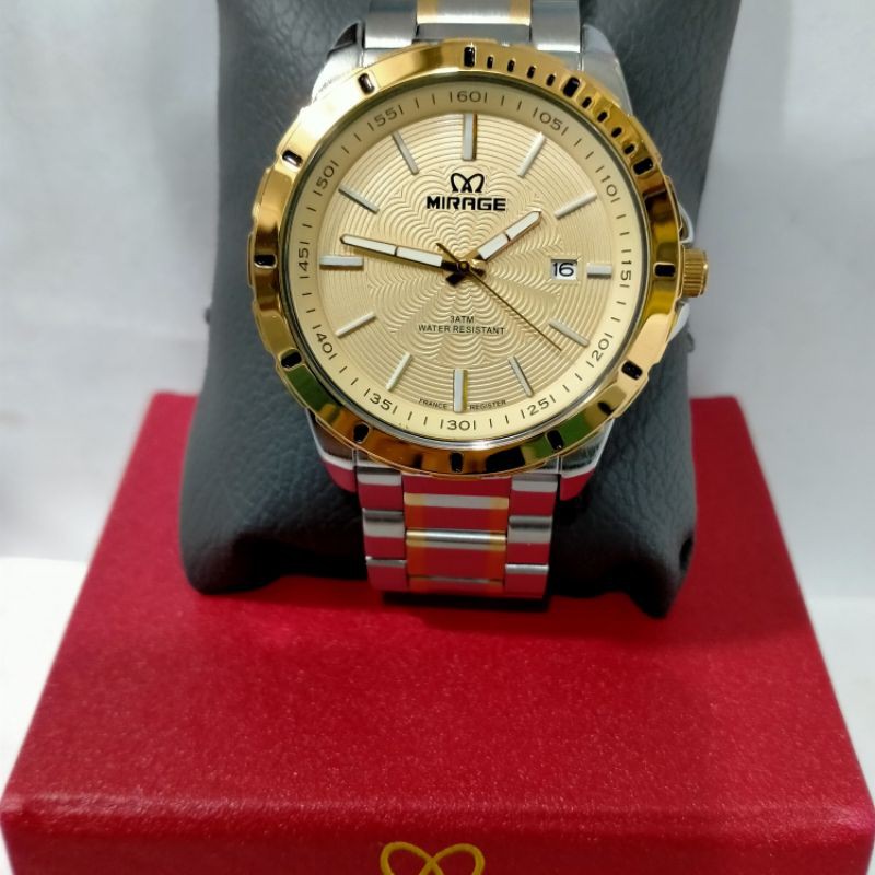 MIRAGE 8549BRP-M/JAM TANGAN PRIA RANTAI SILVER KOMBINASI GOLD STAINLESS STEEL