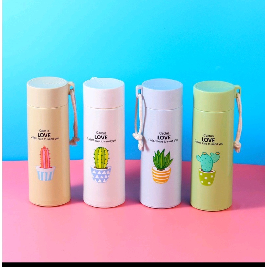 Botol Minum Kaca Motif Kaktus Tumbler Unik Kemasan Dus