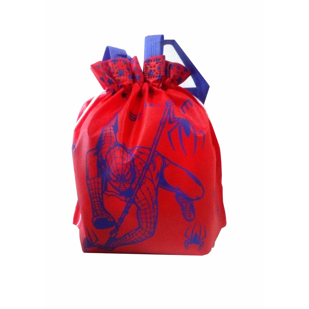 

(ISI12PCS)Goodie bag character serut Tas Tenteng serut karakter Kain Spunbond ulang tahun 27x29X10cm