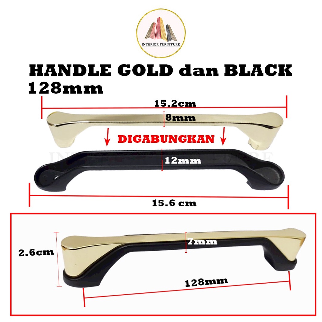 Handle Gold Hitam Handle Emas Hitam Tarikan Laci Minimalis Gagang Pintu Lemari 8103 96 mm &amp; 128 MM.