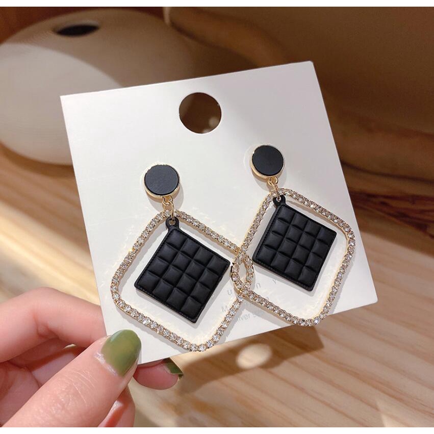 925 jarum perak Korea square trendy berlian imitasi anting-anting fashion geometris sederhana berlia