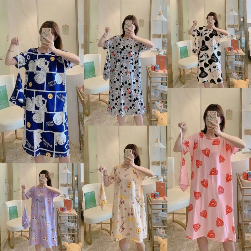 RULIF Baju tidur wanita / Daster wanita import spandek (free pouch serut)Funny