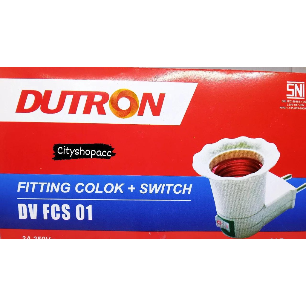 FITTING LAMPU TIDUR COLOK + SWITCH DUTRON DV-FCS01/Fitting Colok Lampu Tidur Bohlam / Led E27 Saklar Switch On Off DUTRON