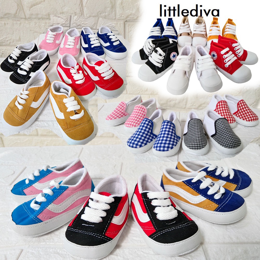 VNS Prewalker  2 - 14 bulan Sepatu Bayi  SPORTY Pre Walker Shoes combine kotak star polos