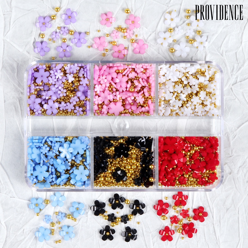 Providence 6 Sekat / Set Hiasan Kuku Bentuk Bunga Bahan Resin Untuk Aksesoris Nail Art / Manicure