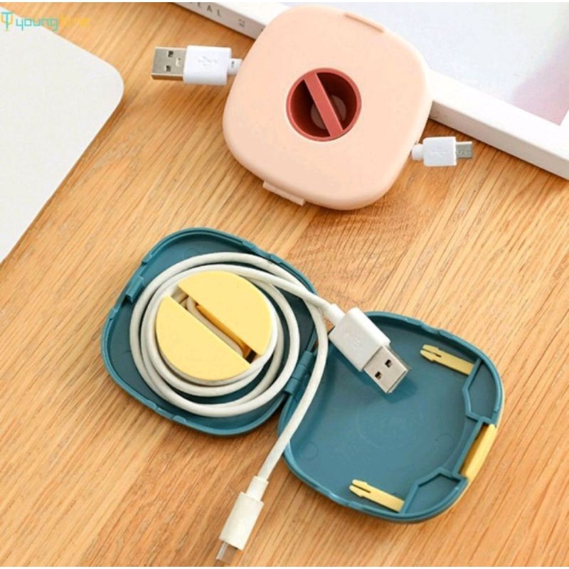 Kotak Penyimpanan Kabel Data Earphone Persegi Rotatable Multi-Fungsi Desktop Cable Universal Case Data Cable